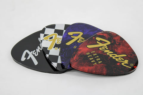 P Pluginz Fender guitar pick coaster design 4 with non-slip backing to prevent slides.
