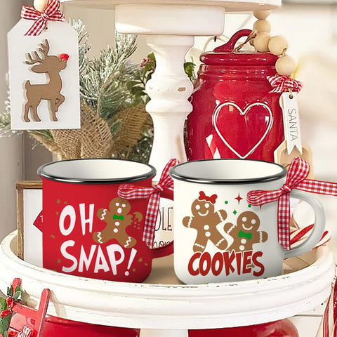 Vibrant red and brown palette enhances winter coffee moments with seasonal charm.