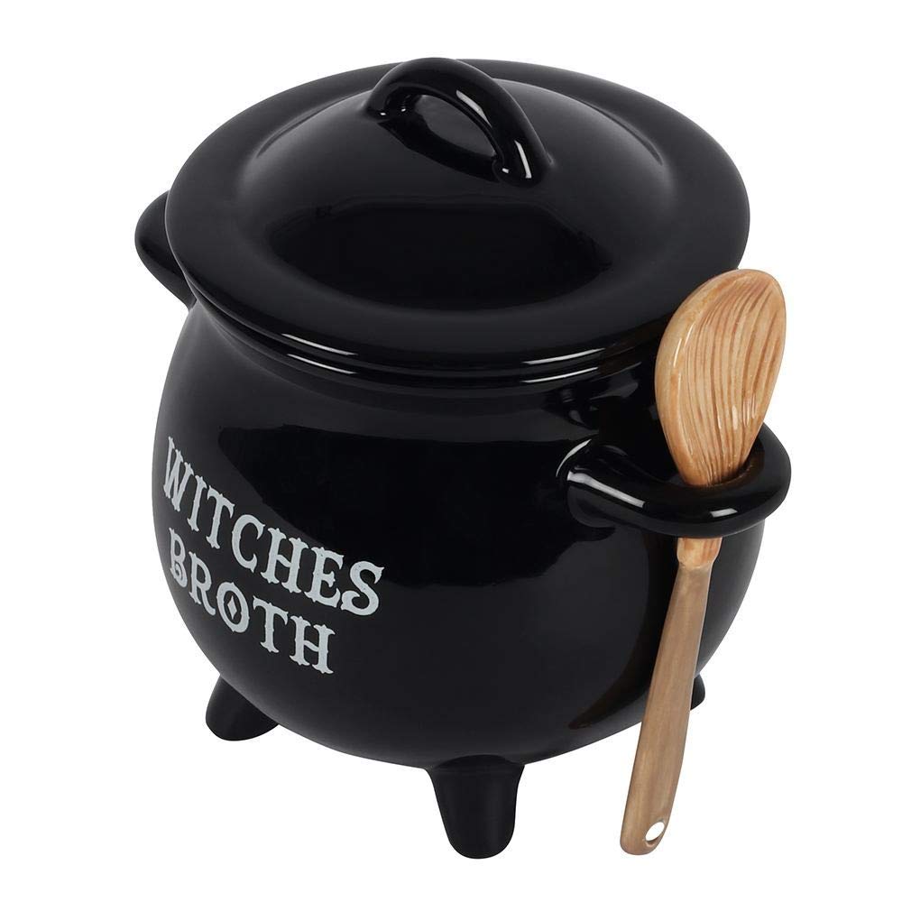 Pacific Giftware broom spoon complements the cauldron bowl for themed servings.