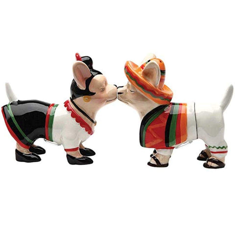 Pacific Giftware Chi Chi Chi Chihuahua kissing ceramic magnetic salt shaker set keeps shakers together on the counter