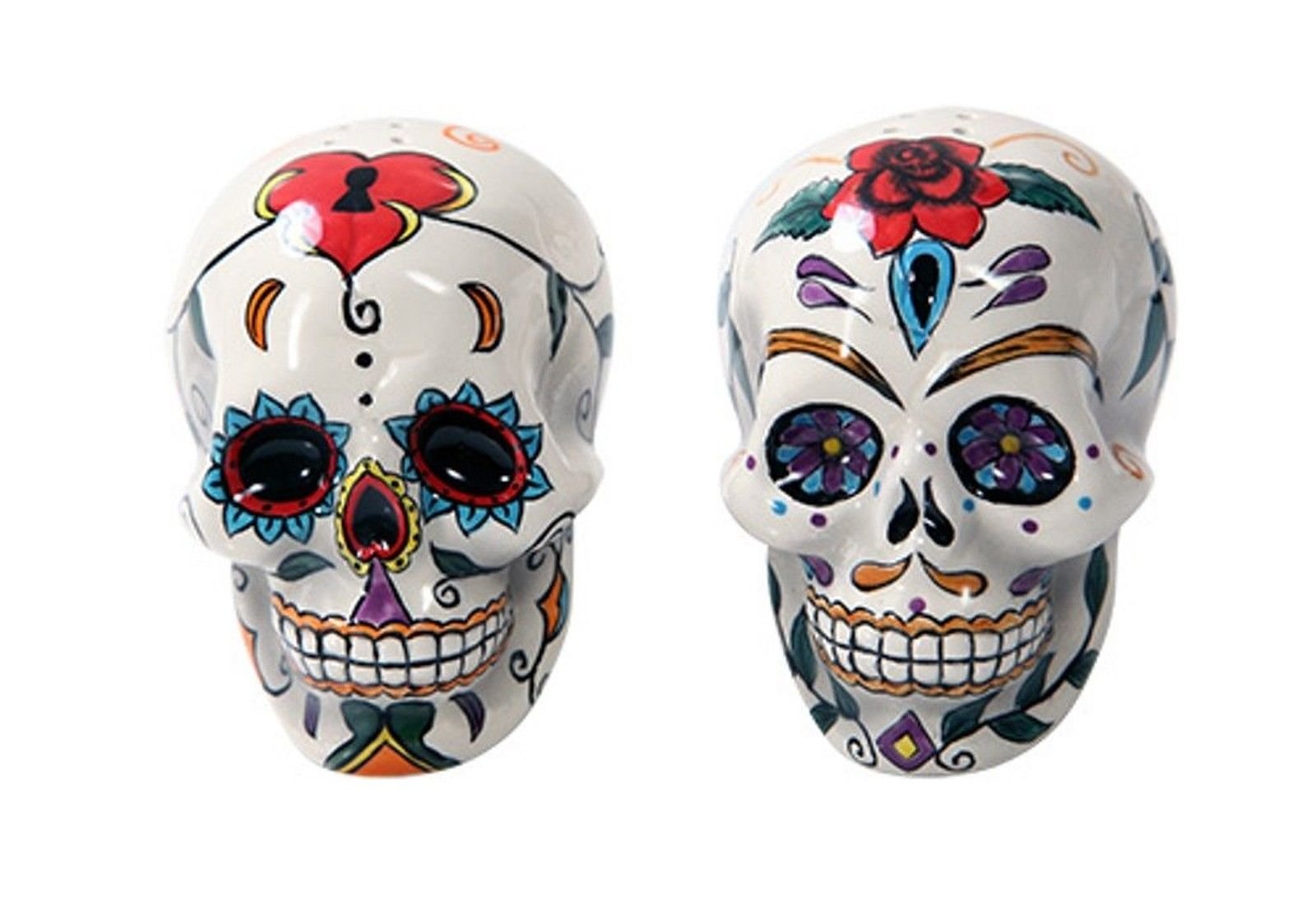 Pacific Giftware Day of the Dead skulls salt pepper shaker figurine enhances table decor and entertaining.