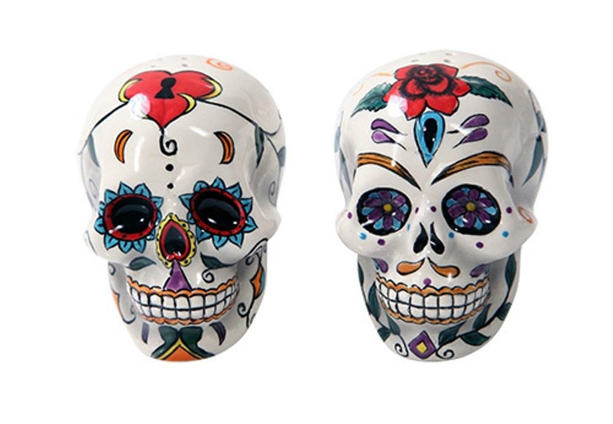 Pacific Giftware Day of the Dead skulls salt pepper shaker figurine enhances table decor and entertaining.