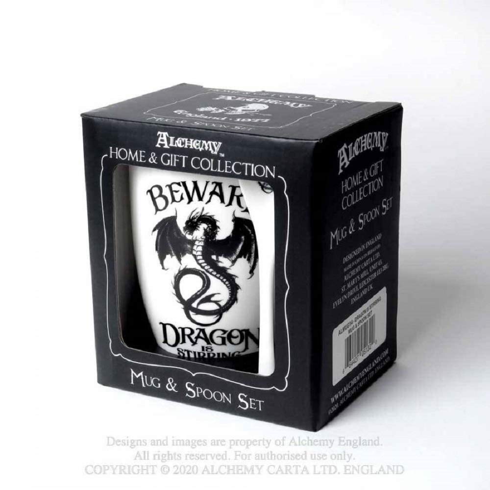 Pacific Giftware dragon-stirring mug and spoon set displayed as a charming desk companion.