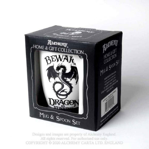 Pacific Giftware dragon-stirring mug and spoon set displayed as a charming desk companion.