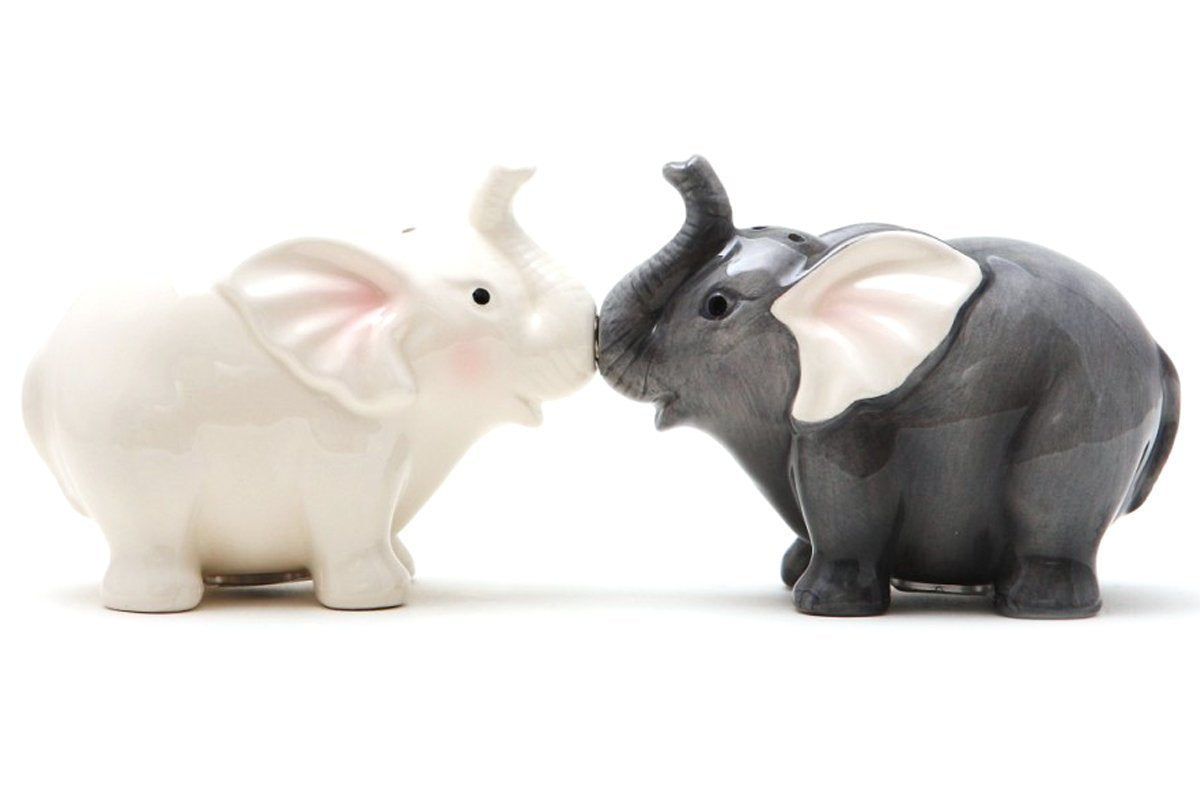 Pacific Giftware Elephants They Kiss salt and pepper shaker set, ceramic and magnetic, ideal for stylish tables.