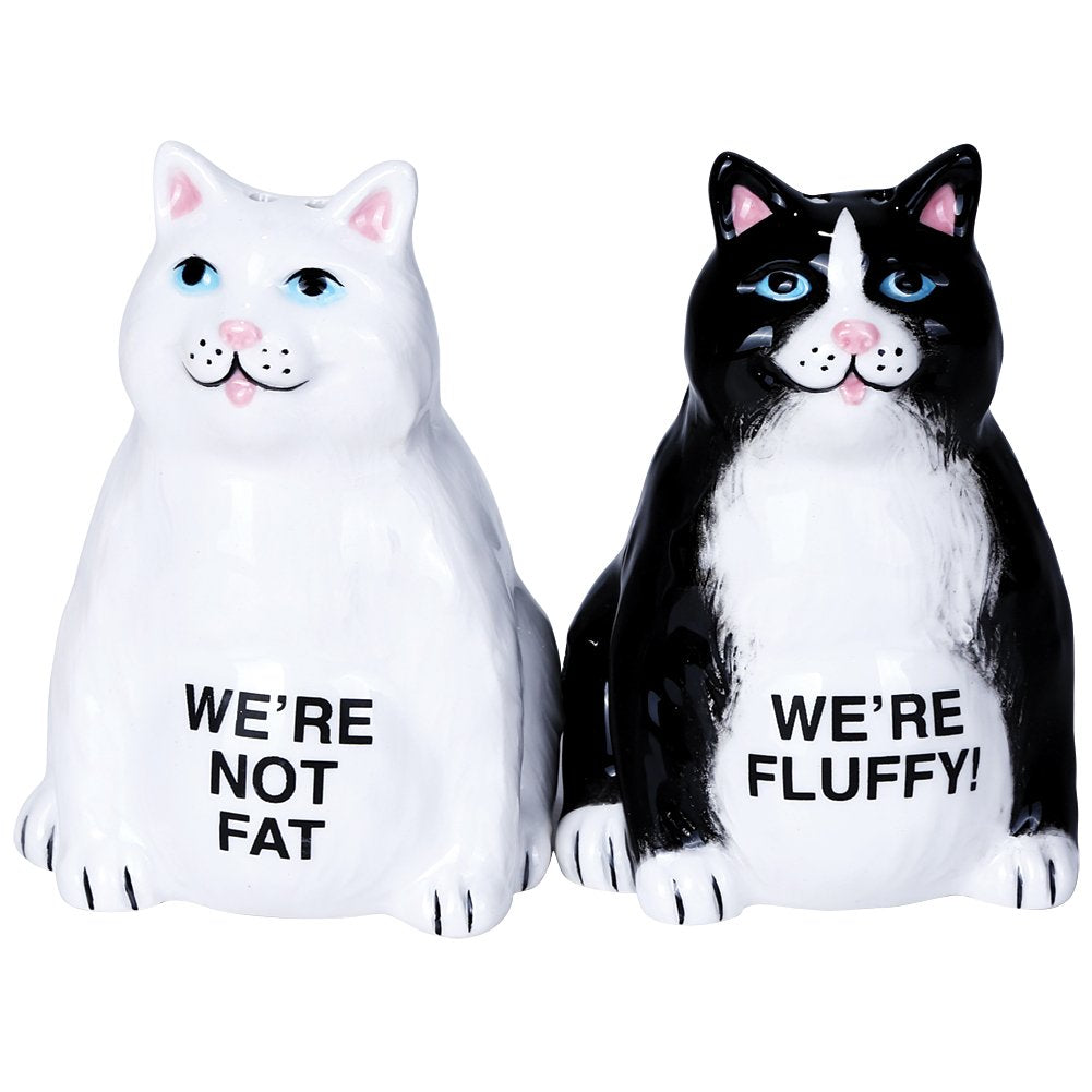Pacific Giftware fluffy-fat-cats-salt-pepper-shaker with magnetic lids, ideal for easy serving.