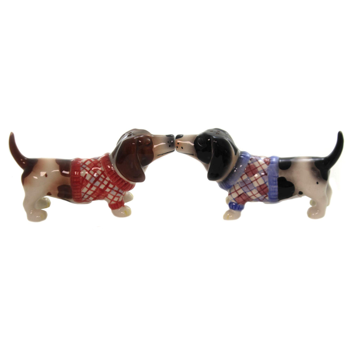 Pacific Giftware kissing basset hounds in sweaters, charming table decor accent.