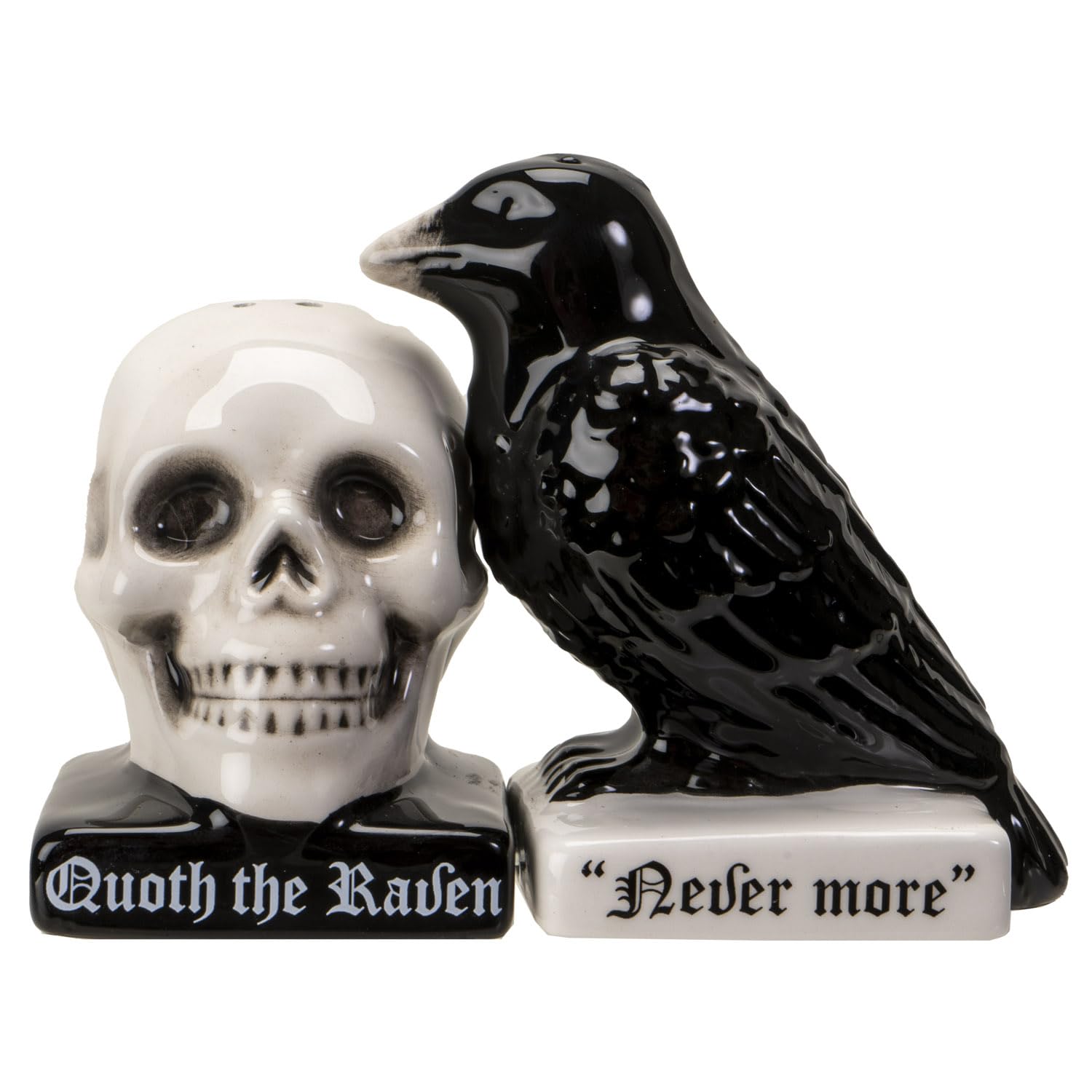 Pacific Giftware Quoth the Raven salt and pepper set on a festive table