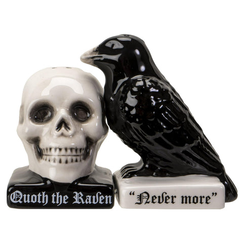 Pacific Giftware Quoth the Raven salt and pepper set on a festive table