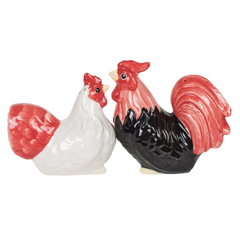 Pacific Giftware rooster and hen ceramic salt and pepper shakers for everyday dining and decor.