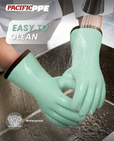 PACIFIC PPE glove extended cuff design protecting forearms from splashes.