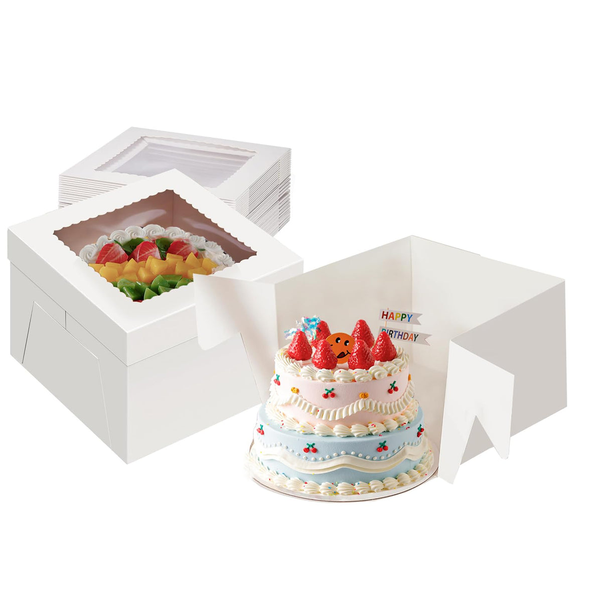 Packpal window cake box highlights multi-tier details for elegant presentation.