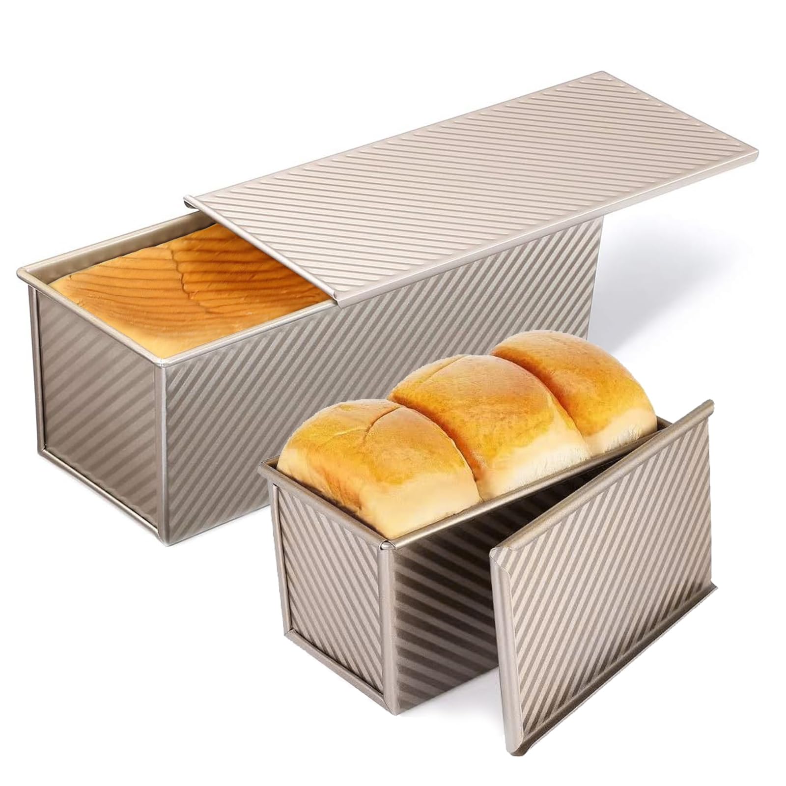 PADELE Pullman loaf pan 13x4 large with lid for even heat and clean slices