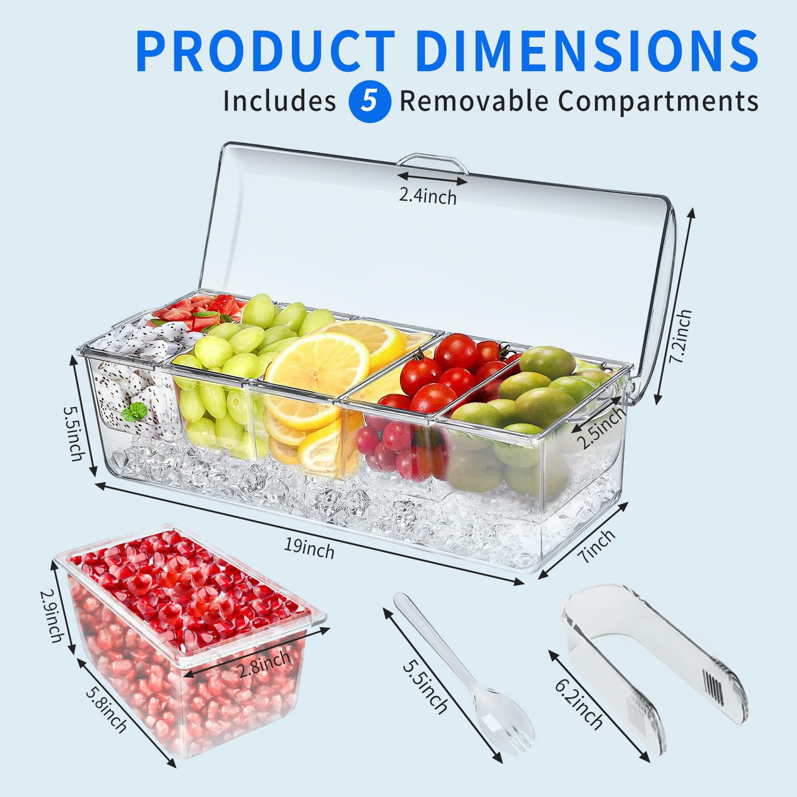 PADELE five removable compartments shown for versatile serving of sauces and snacks.