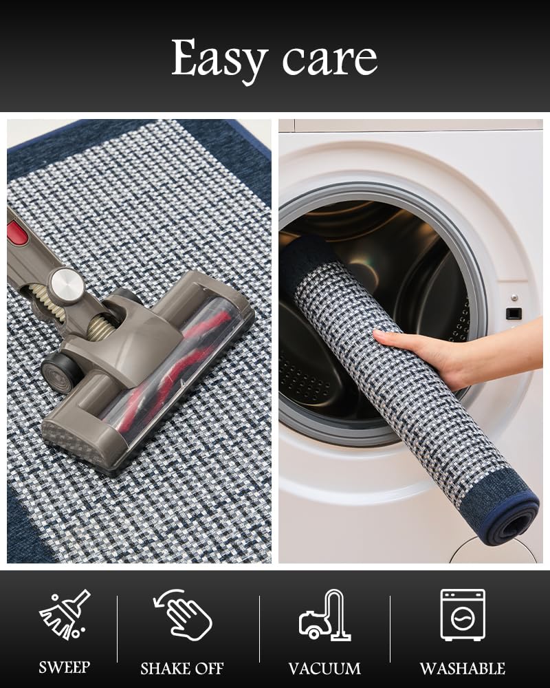 PADOOR blue kitchen rug fits hallways and entryways with style.