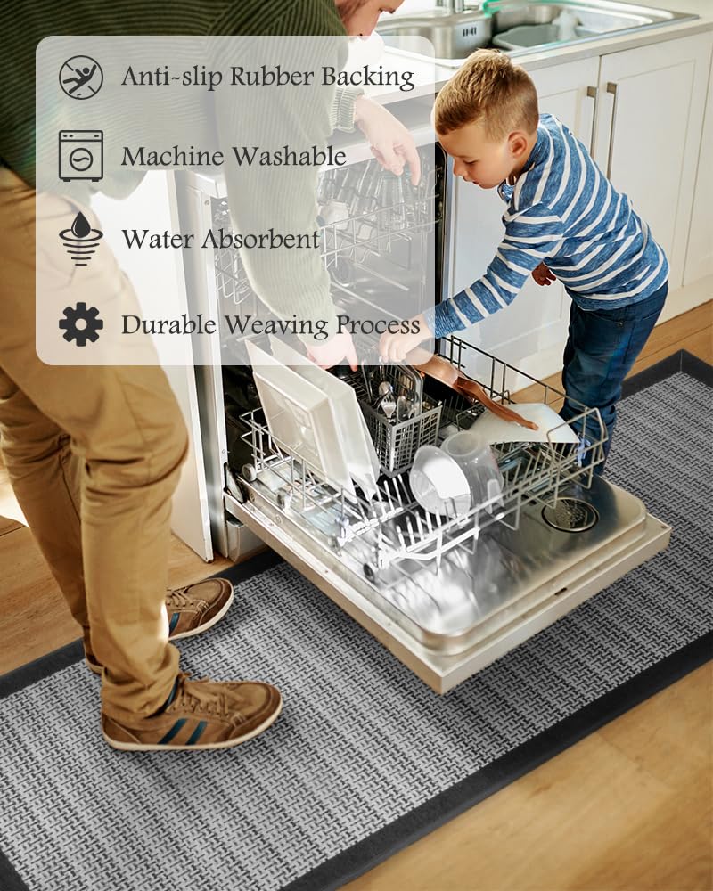 PADOOR flat-weave kitchen rug in black offers easy care for daily use.