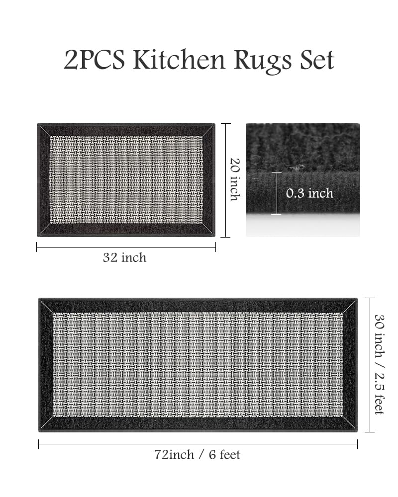 PADOOR 20x32 front-of-sink rug in black with non-slip backing for safe standing.