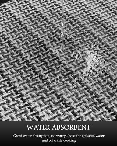 PADOOR machine-washable kitchen rug in black simplifies cleanup after spills.