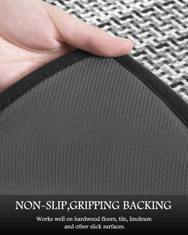 PADOOR non-slip backing rug in black provides firm grip on tile or wood flooring.
