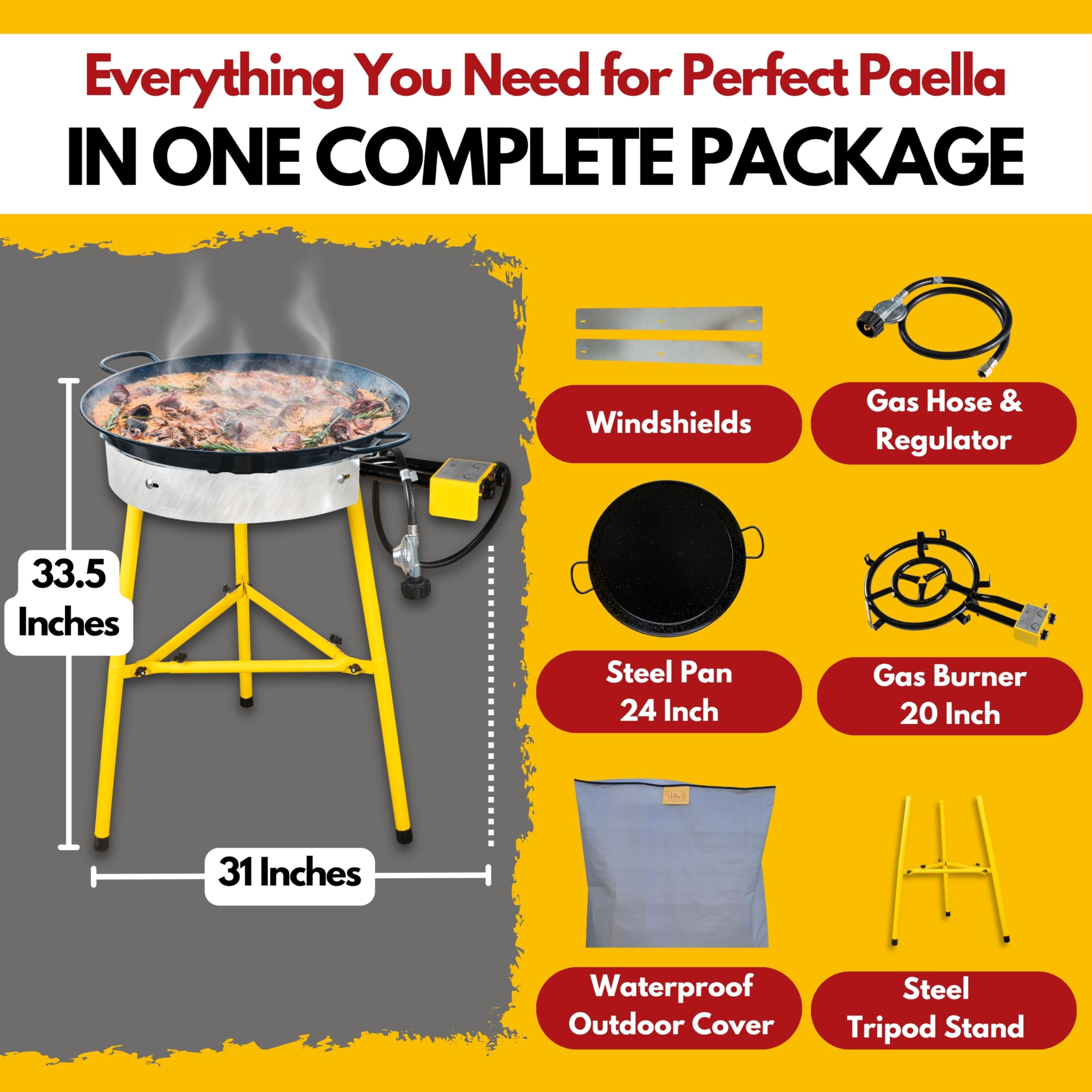 Paelluxe 24-inch enamelled paella pan for rust-resistant heating.