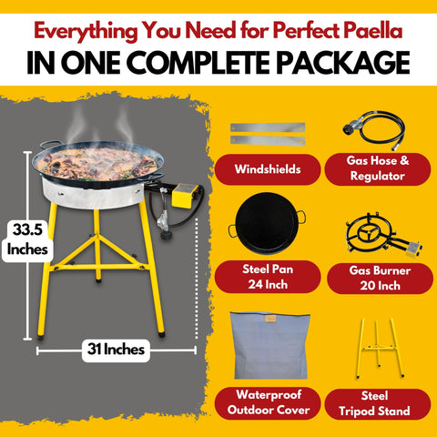 Paelluxe 24-inch enamelled paella pan for rust-resistant heating.