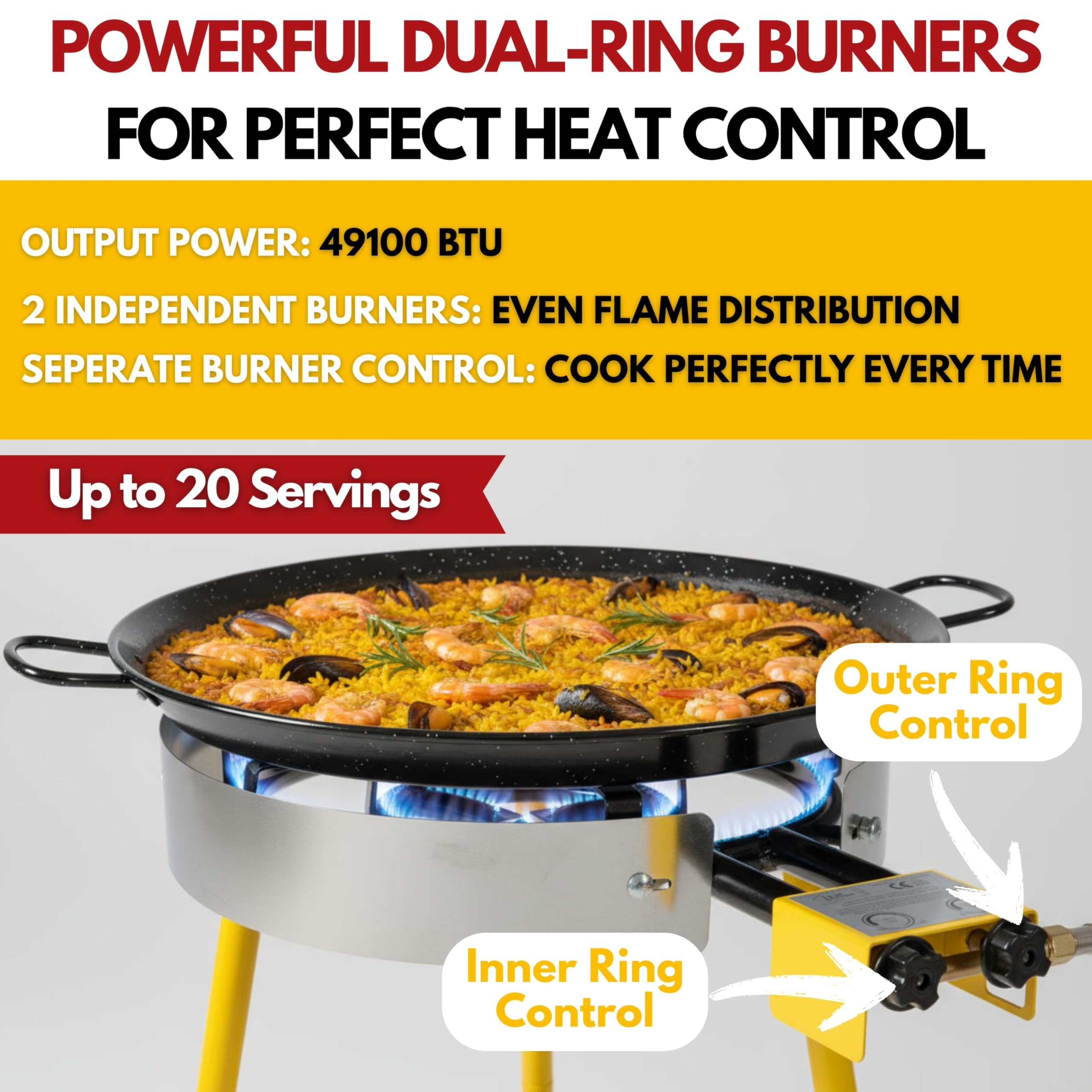 Paelluxe dual-burner stove ideal for paella and grilling.