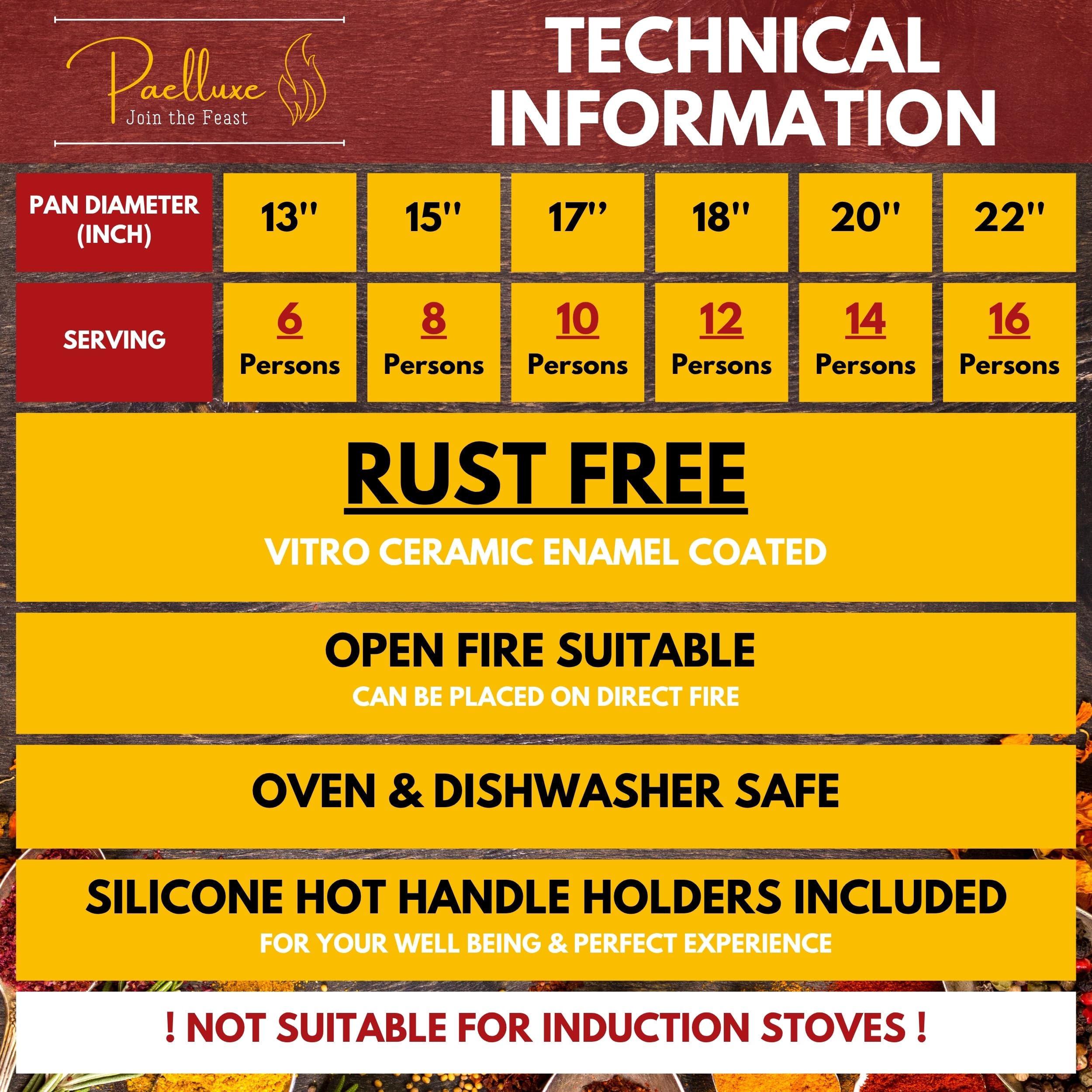 Paelluxe Paella Pan 13 inch pan serves 5 to 6 servings