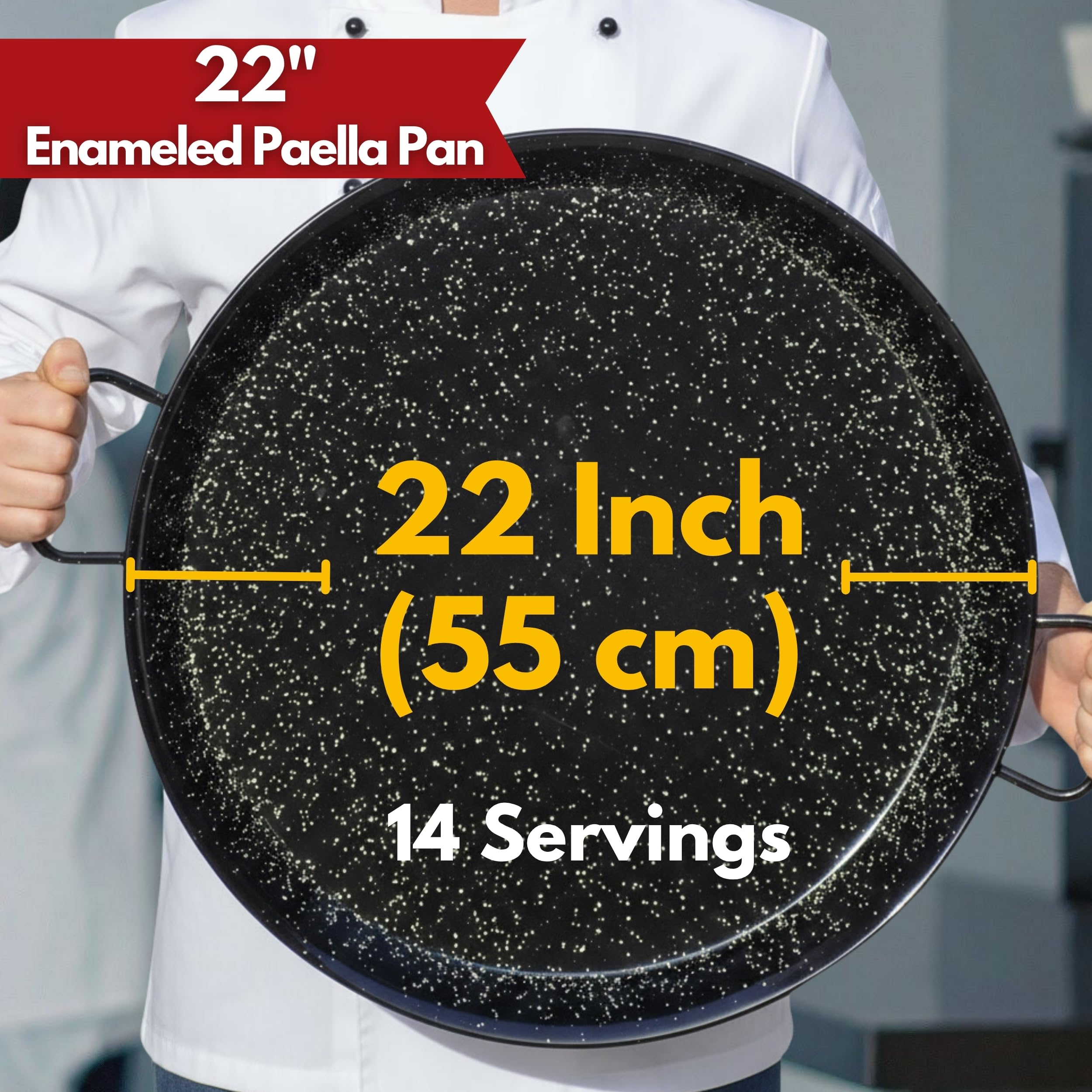 Close-up of Paelluxe enamel coating showing rust-free, easy-clean surface.