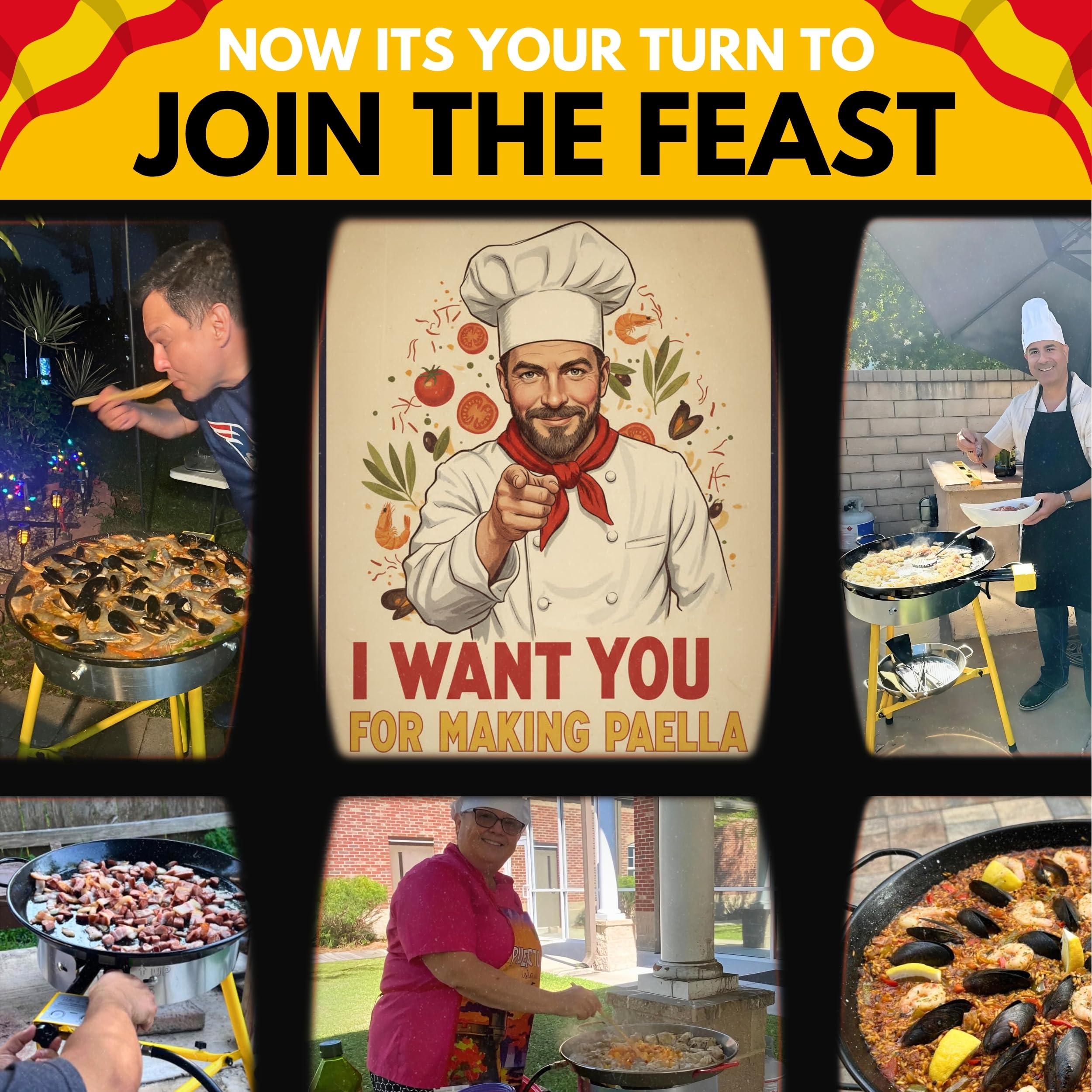 Serving a crowd with Paelluxe pan ready for 16 servings.