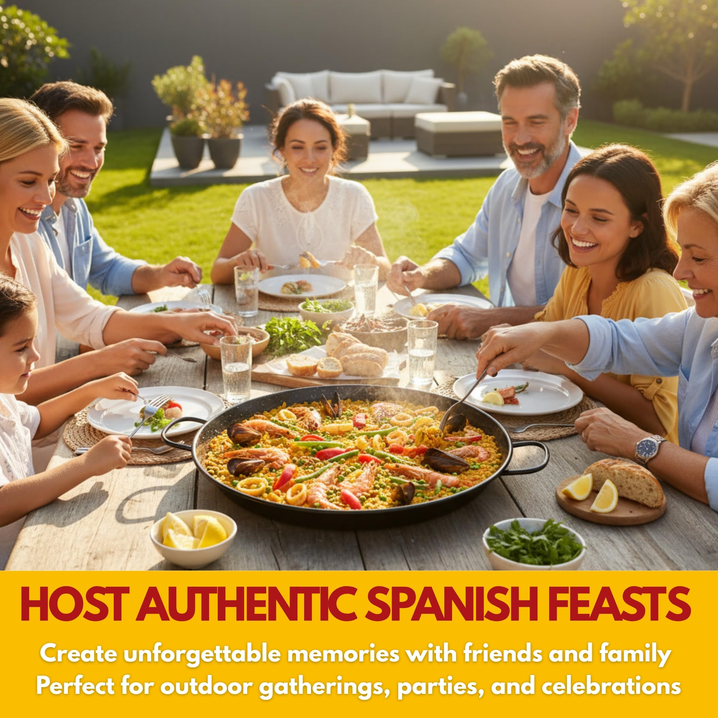 Paelluxe Paella Pan includes silicone hot handle holders for safe handling