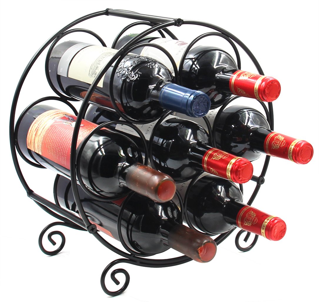 PAG 7-bottle wine rack front view shows durable metal construction and space-saving design.
