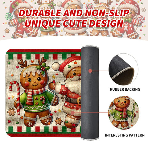 Pahhjsa gingerbread kitchen mat easy to clean with vacuum or hose rinse.