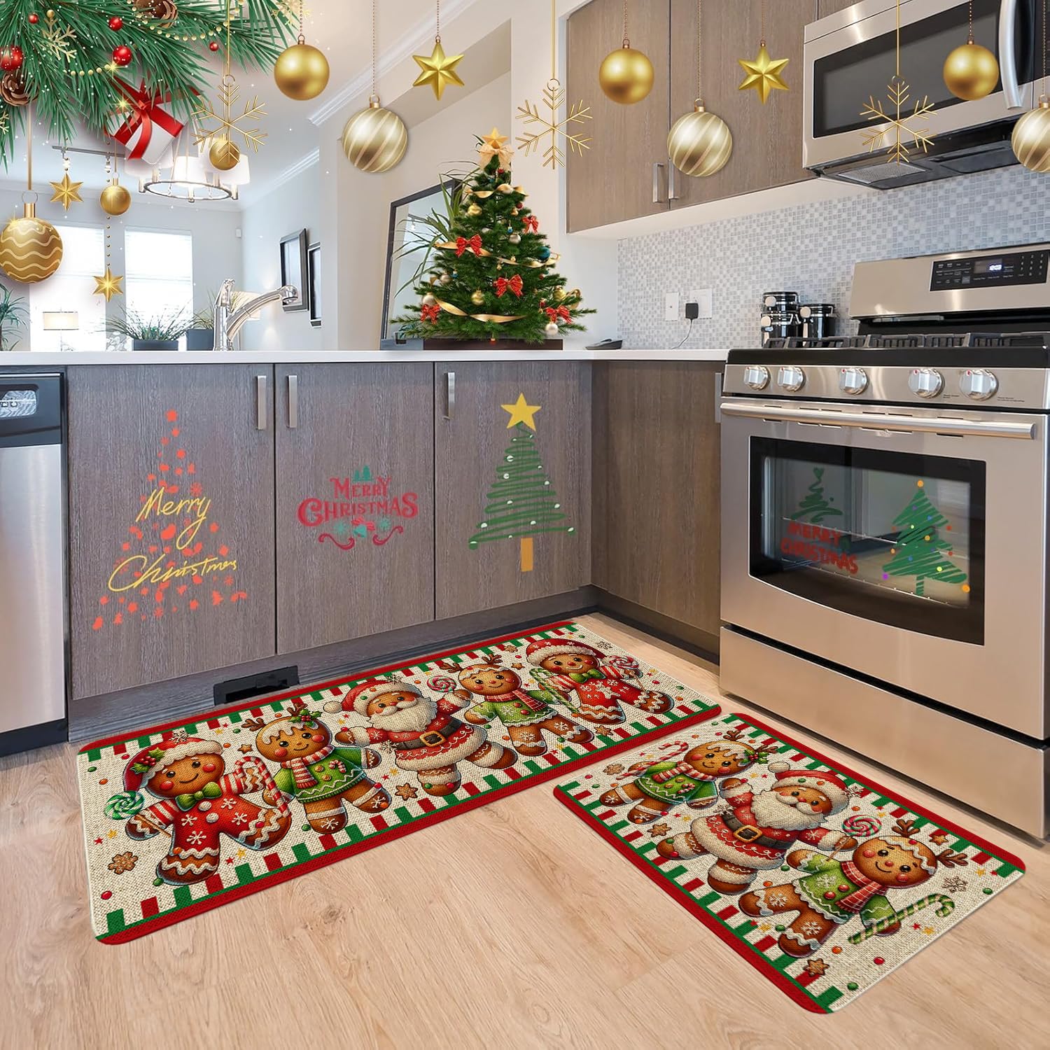 Pahhjsa gingerbread kitchen mat with gingerbread-man pattern in long 43x120 cm for versatile use.