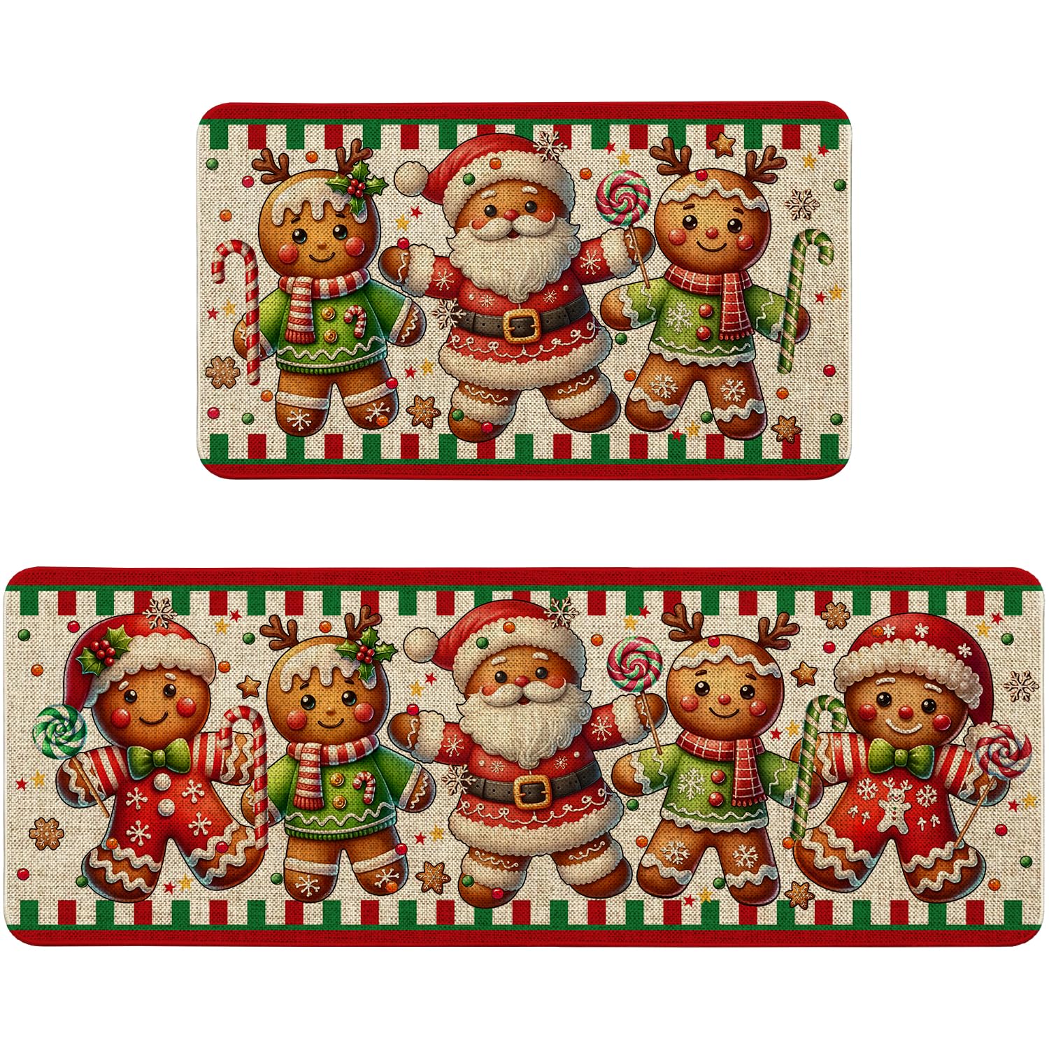 Pahhjsa gingerbread kitchen mat with gingerbread-man pattern for festive decor and floor protection.