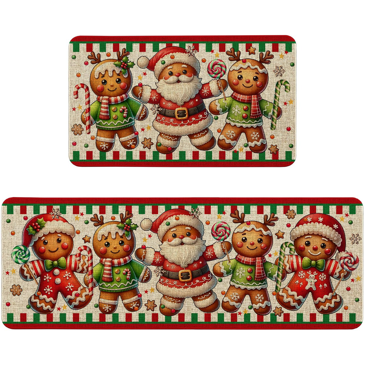 Pahhjsa gingerbread kitchen mat with gingerbread-man pattern for festive decor and floor protection.