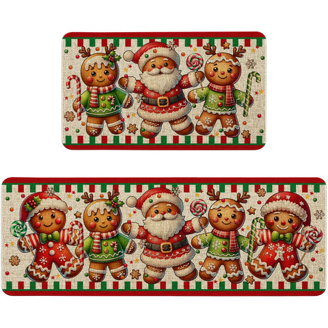 Pahhjsa gingerbread kitchen mat with gingerbread-man pattern for festive decor and floor protection.