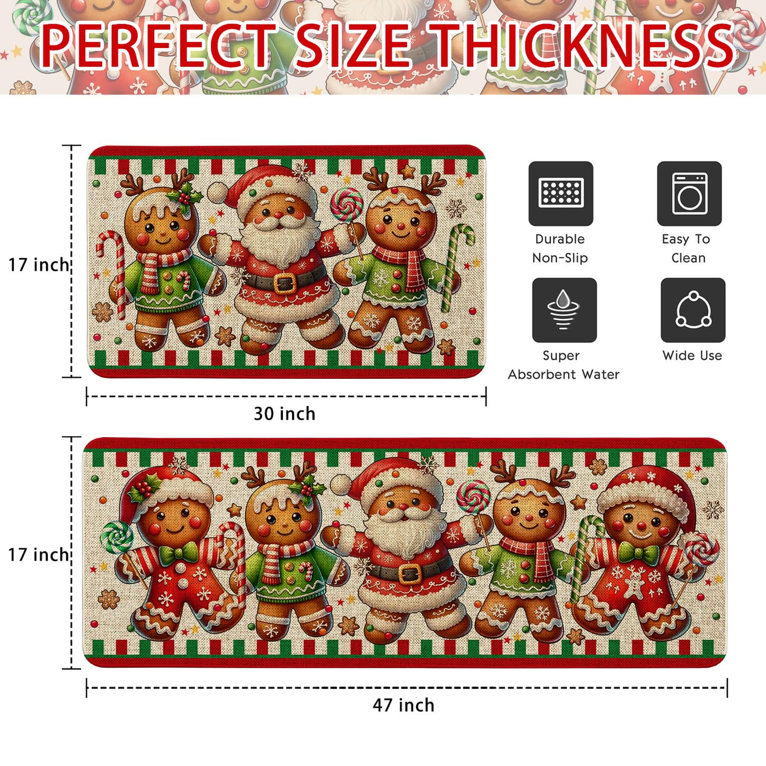 Pahhjsa gingerbread kitchen mat close-up of non-slip back for safety.