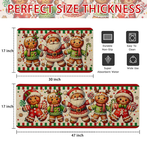 Pahhjsa gingerbread kitchen mat close-up of non-slip back for safety.