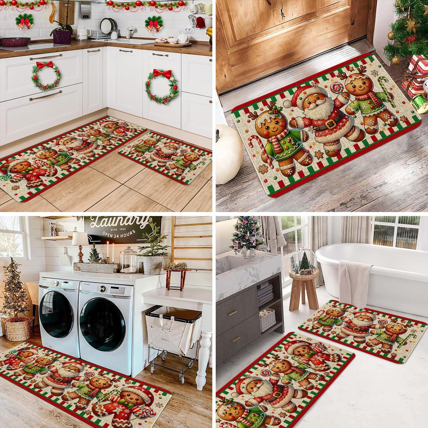 Pahhjsa gingerbread kitchen mat made of polyester felt with durable backing.