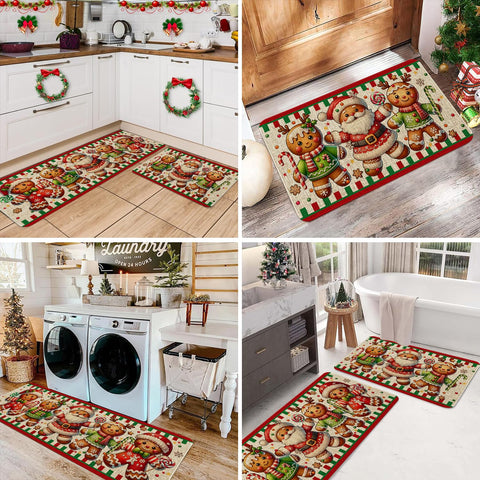 Pahhjsa gingerbread kitchen mat made of polyester felt with durable backing.