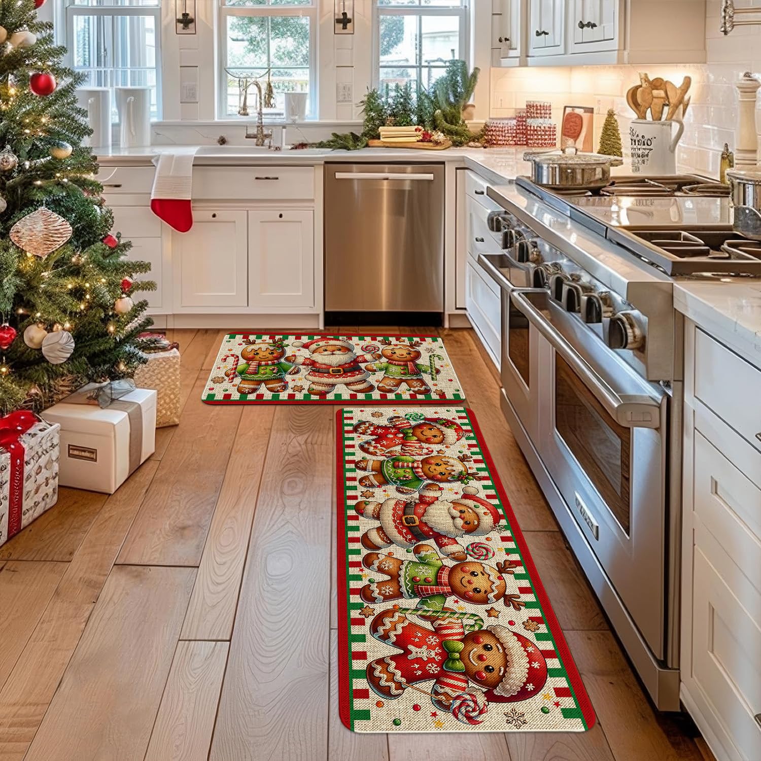 Pahhjsa gingerbread kitchen mat set of 2 for coordinated festive floors.