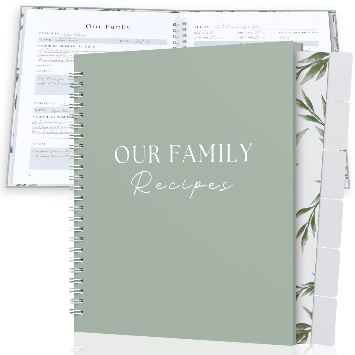 Paige McRae Recipe Book cover in sage showing durable design for a lasting family keepsake