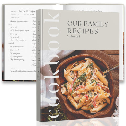 Paige McRae Recipe Book cover showcases a durable hardcover keepsake.