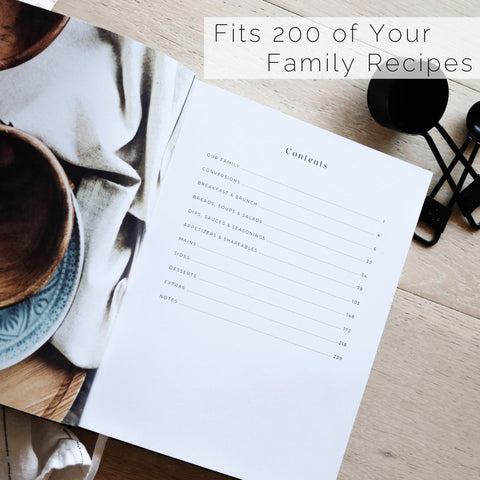 Paige McRae Recipe Book table of contents keeps recipes organized.