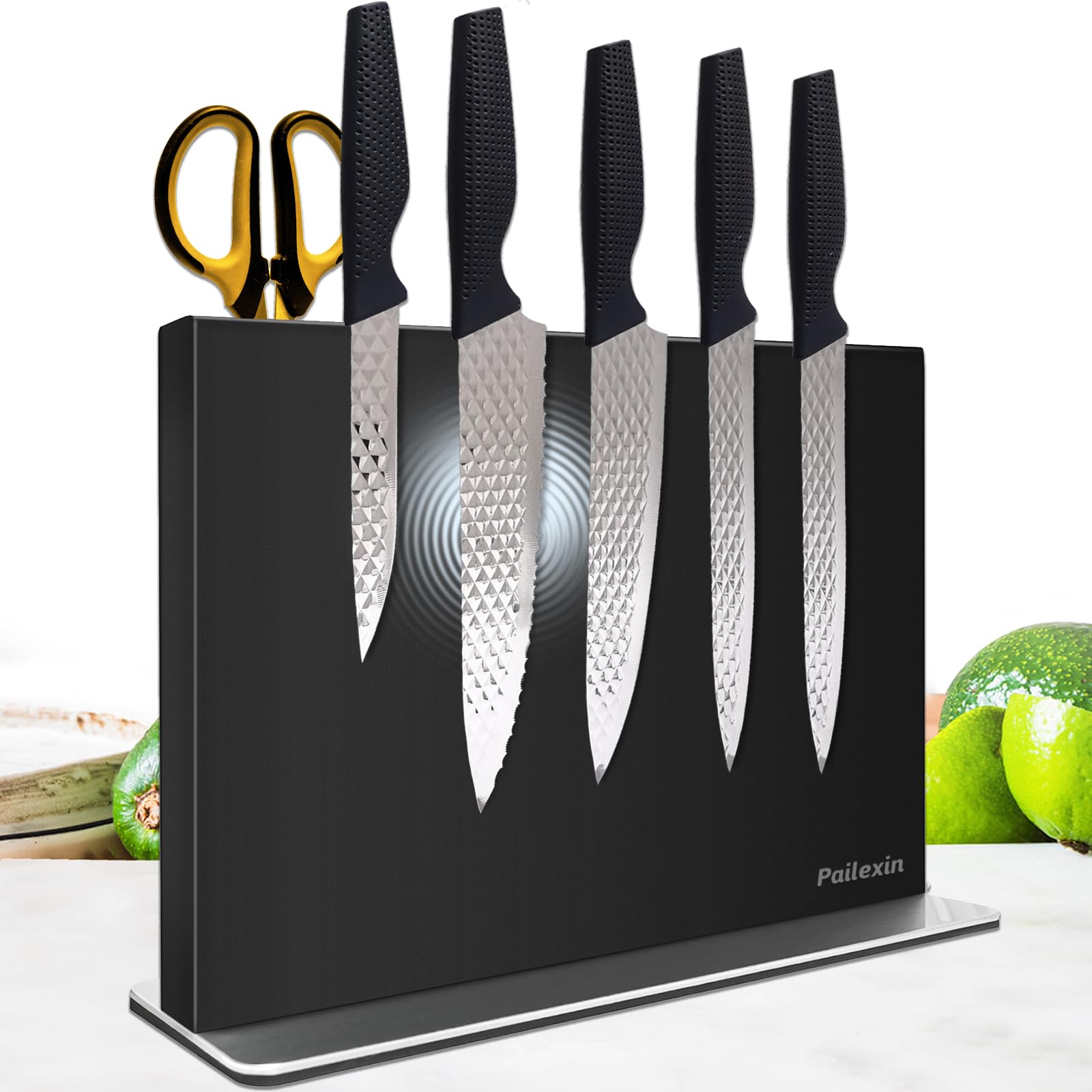 Pailexin magnetic knife block with double-sided magnets holding blades securely