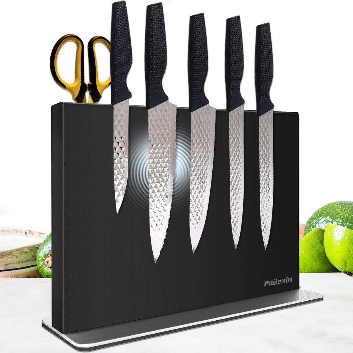 Pailexin magnetic knife block with double-sided magnets holding blades securely