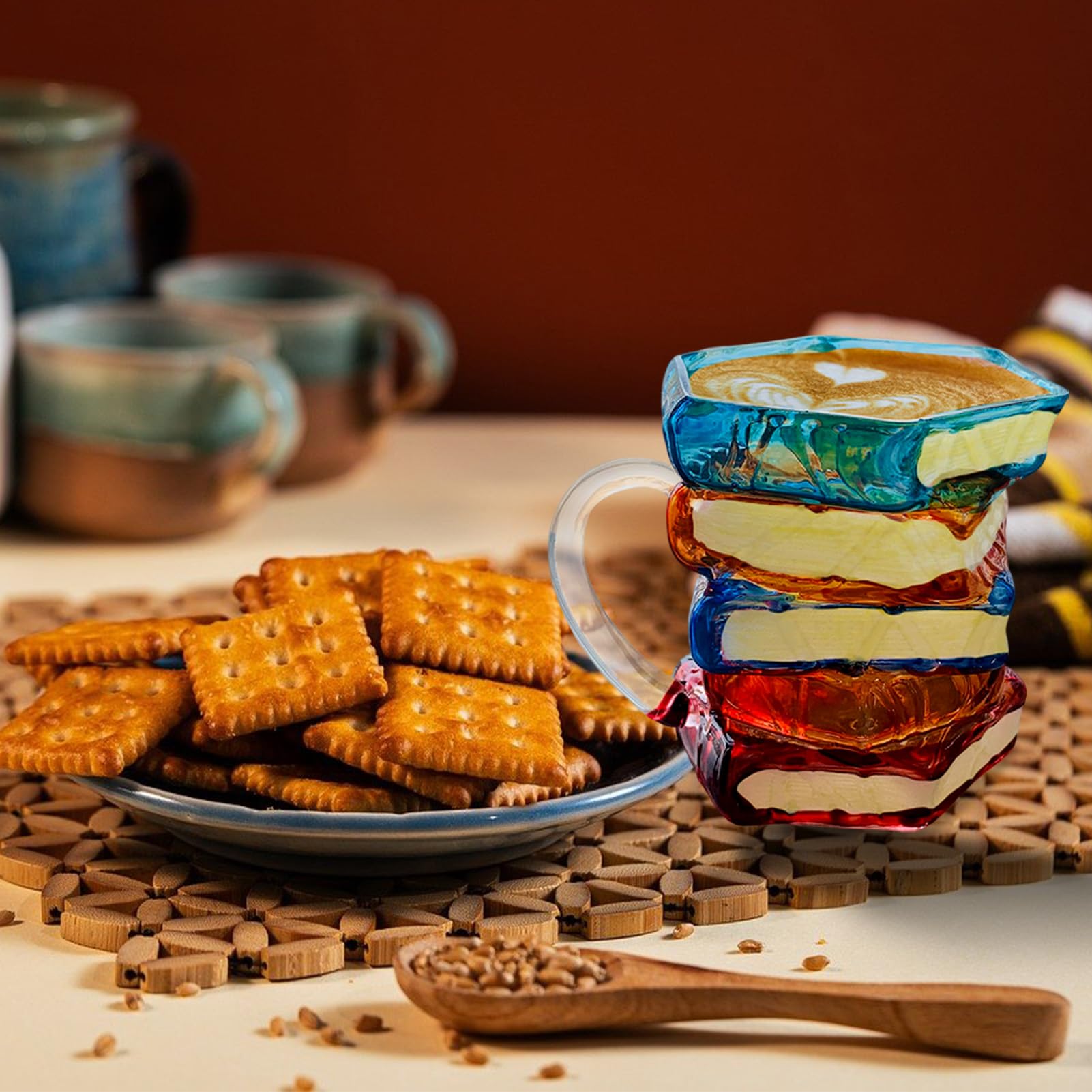 Painted Book Mug includes a coffee spoon for convenient serving.