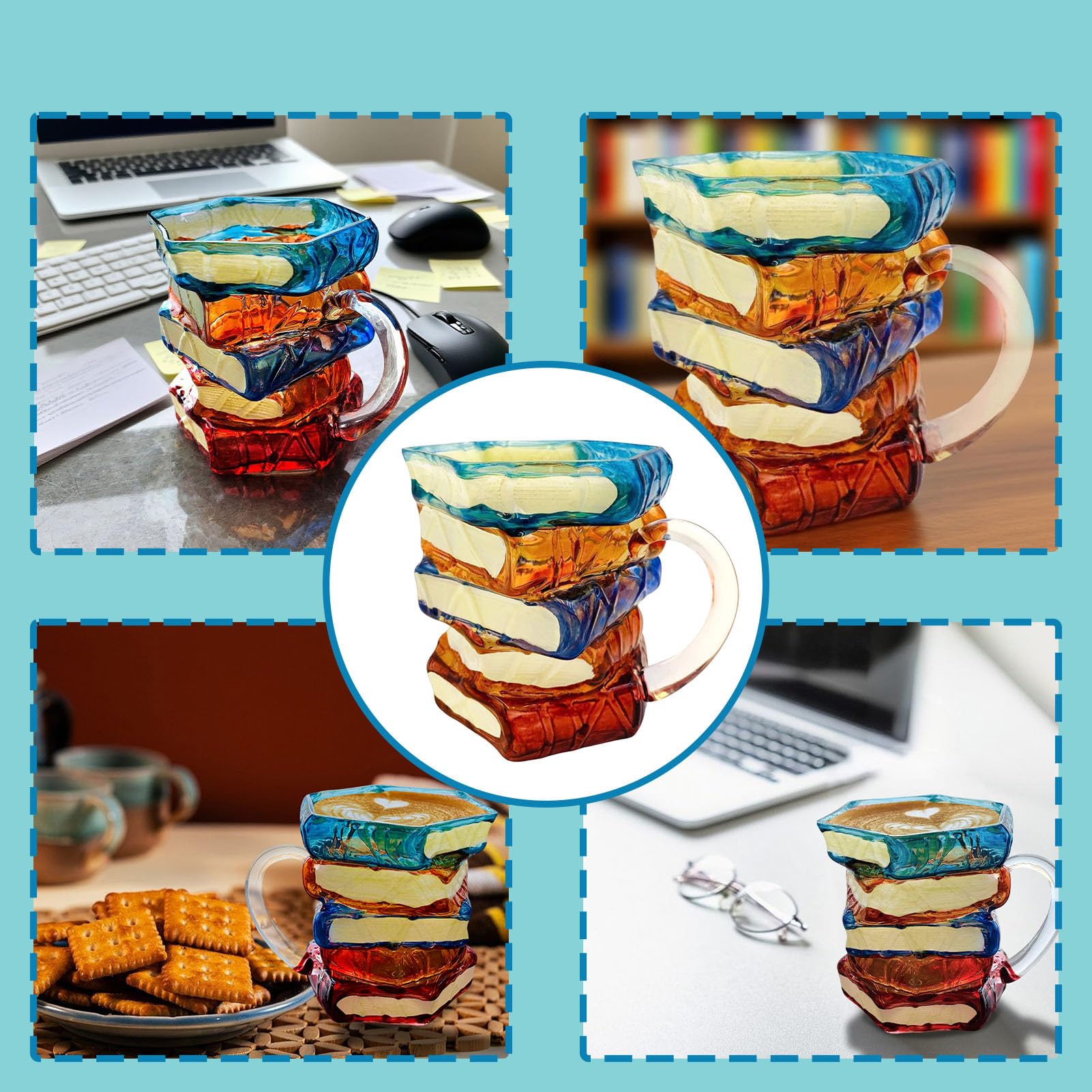 Painted Book Mug withstands hot and cold temps for versatile use.