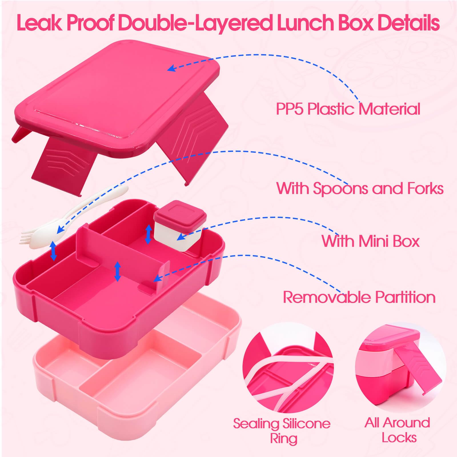 PainZieteg double lunch box includes cutlery for mess-free meals.