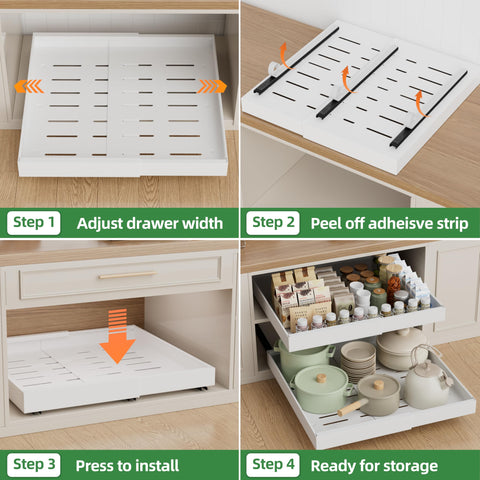 PAKETA wide-application organizer fits pantry, kitchen, and more.